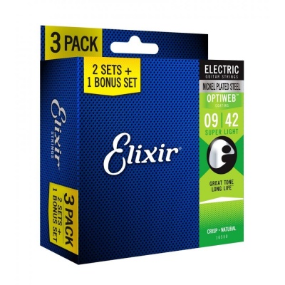 Elixir Optiweb Nickel Electric Guitar Strings 3 Pack, 9-42 Super Light